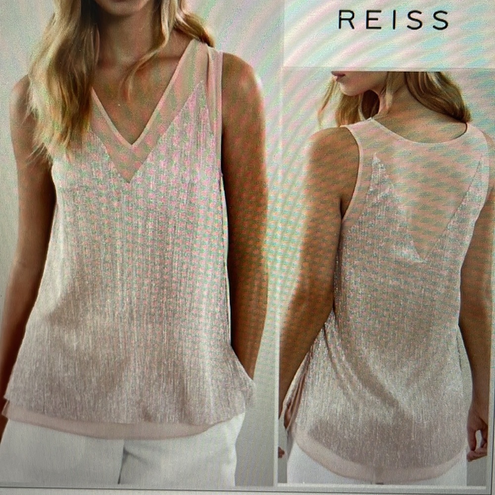 Reiss London pink shimmer chiffon Top v neck